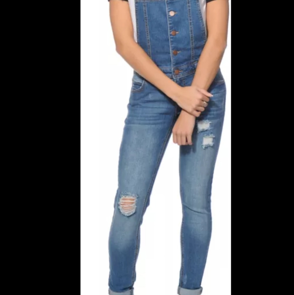 Blue wash button up overalls
